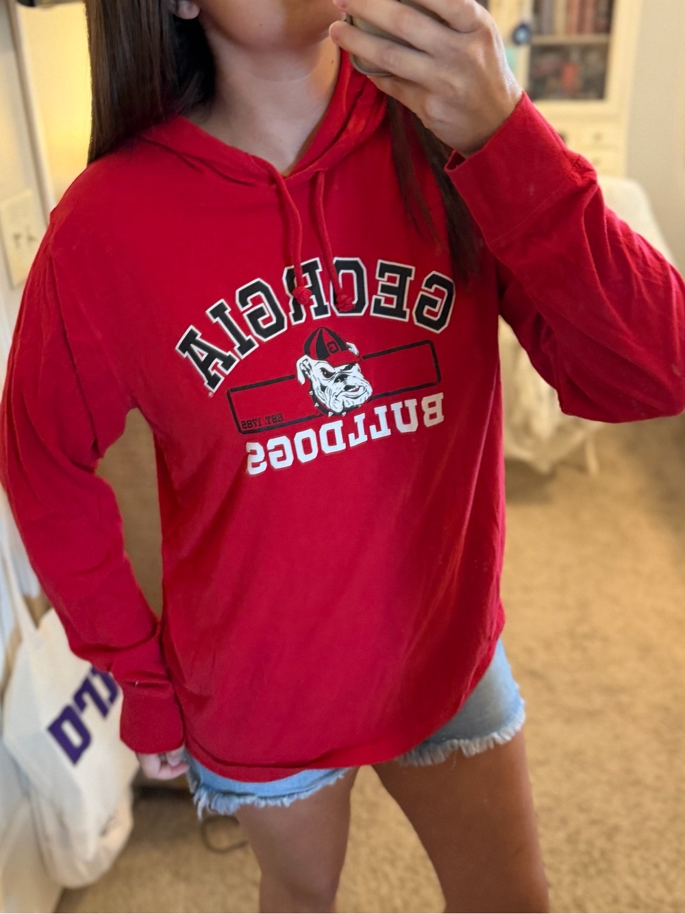 UGA Georgia Bulldogs Champion Red Pullover Tshirt Hoodie with Logo Print
